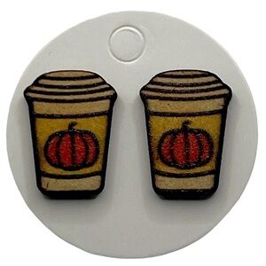 Mini Fall Pumpkin Spice Wood Stud Autumn Earrings